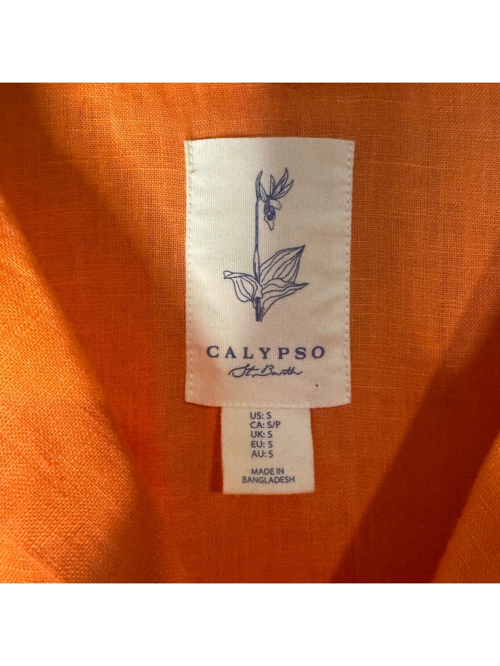 Calypso St. Barth Orange 100% Linen Tie Front Shirt Women’s Size Small - Picture 7 of 8